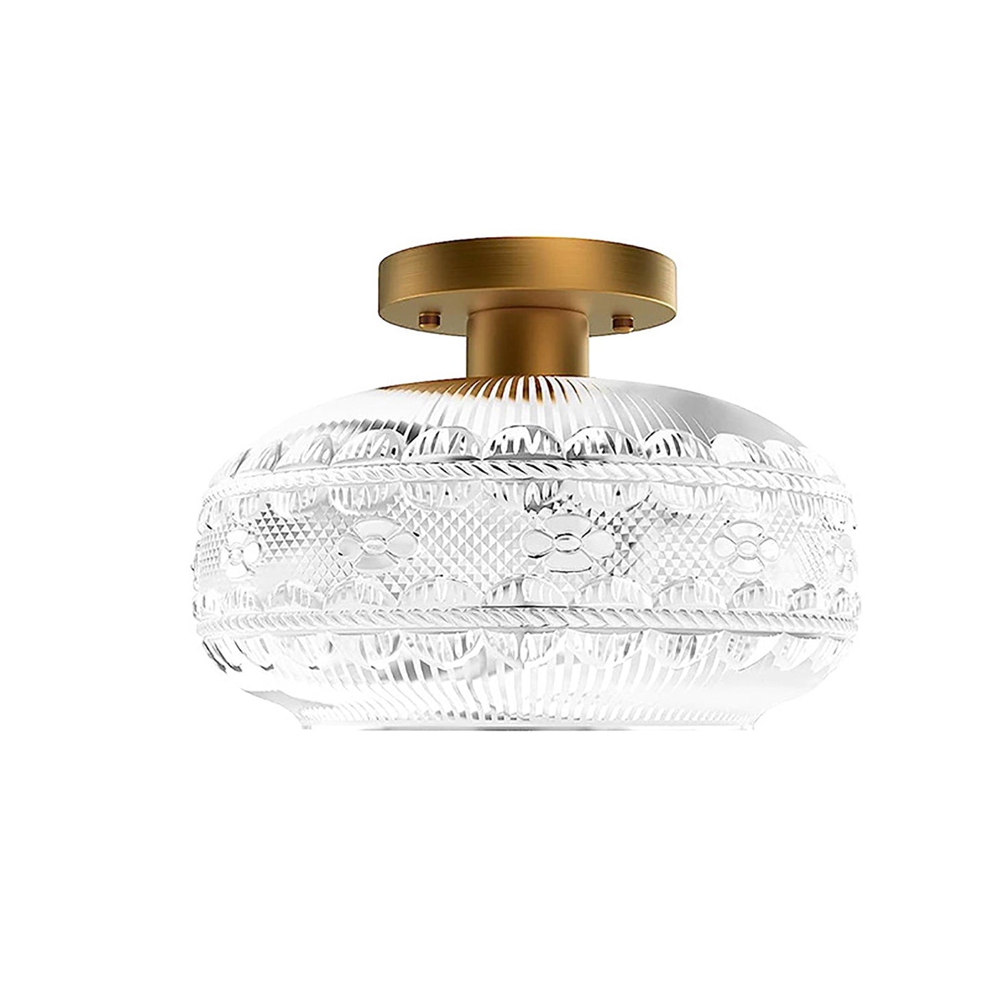 Contemporary Industrial Textured Glass Lantern 1-Light Semi-Flush Mount Ceiling Light For Living Room