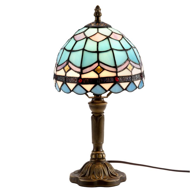 European Decorative Tiffany Stained Glass Tall Mushroom 1-Light LED Table Lamp