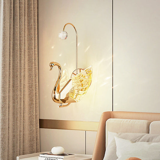 مصباح حائط LED بتصميم بجعة من الأكريليك والألومنيوم والكريستال الفاخر الحديث بجانب السرير 