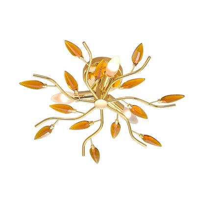 Nordic Light Luxury Leaves 3-Light Semi-Flush Mount Ceiling Light