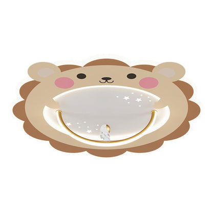 Modern Art Deco Kids Aluminum Acrylic Penguin Panda Lion Sheep Round LED Flush Mount Ceiling Light For Bedroom