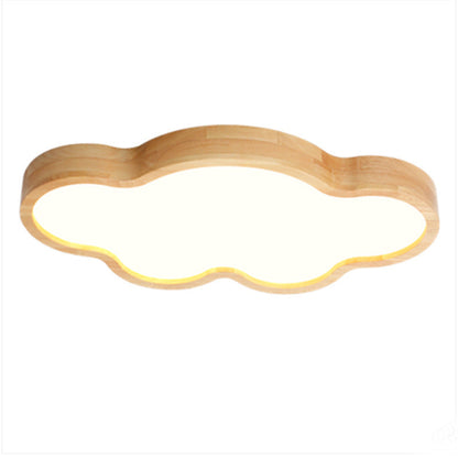 Scandinavian Modern Minimalist Clouds Stars Rubber Wood Acrylic LED Flush Mount Ceiling Light