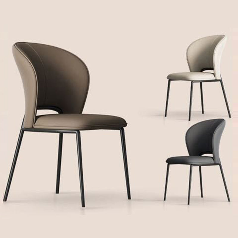Modern Minimalist Microfiber Cat Scratching Leather Carbon Steel Square Curved Dining Chair Backrest For Dining Room