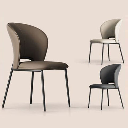 Modern Minimalist Microfiber Cat Scratching Leather Carbon Steel Square Curved Dining Chair Backrest For Dining Room