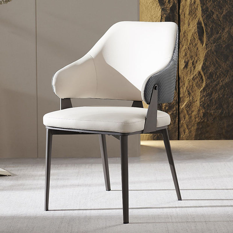 Contemporary Scandinavian PU Leather Carbon Steel Sponge Square Lozenge Dining Chair Backrest Armrest For Dining Room