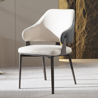 Contemporary Scandinavian PU Leather Carbon Steel Sponge Square Lozenge Dining Chair Backrest Armrest For Dining Room