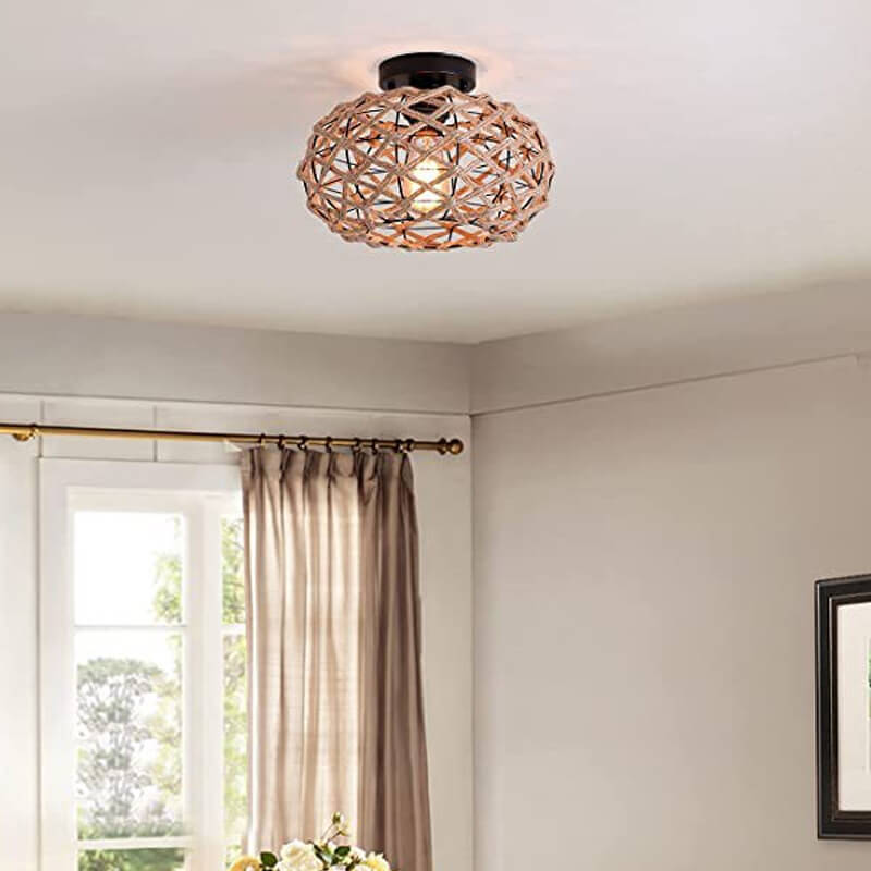 Retro Industrial Twine Iron 1-Light Flush Mount Light