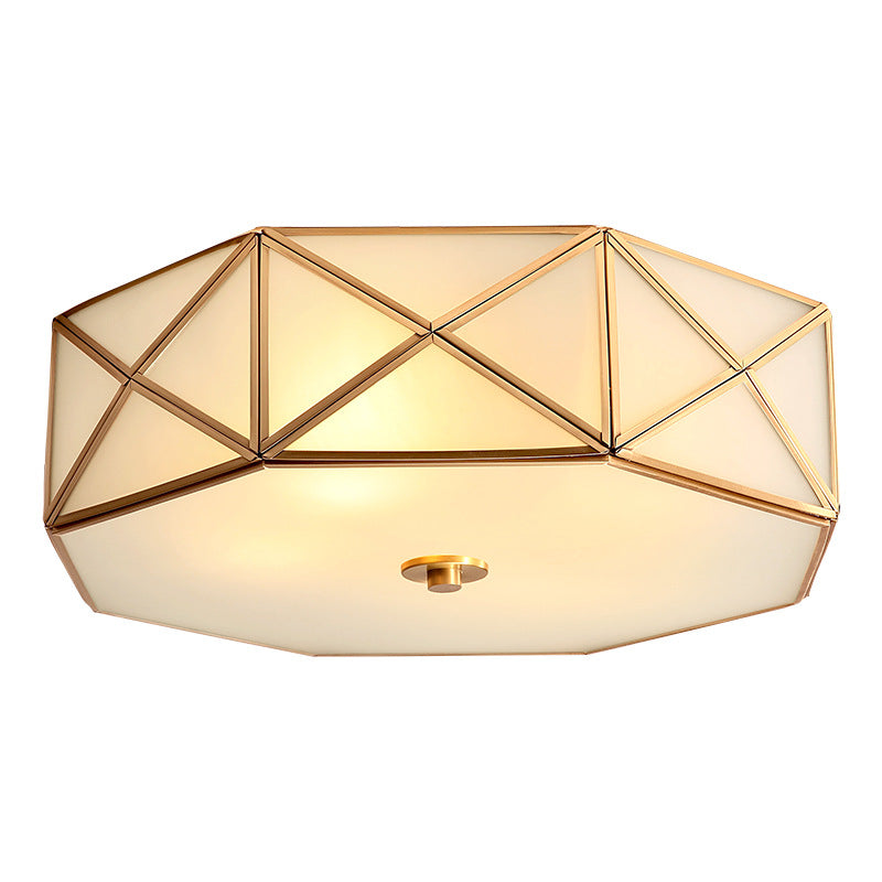 Contemporary Retro Brass Glass Octagon Geometric Line 3/4/6 Light Flush Mount Ceiling Light For Living Room