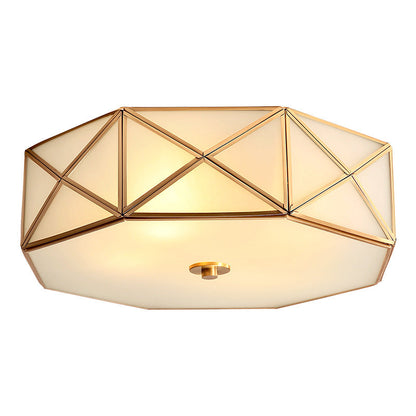 Contemporary Retro Brass Glass Octagon Geometric Line 3/4/6 Light Flush Mount Ceiling Light For Living Room