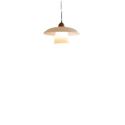 Danish Vintage White Jade Disc Glass Shade 1-Light Pendant Light