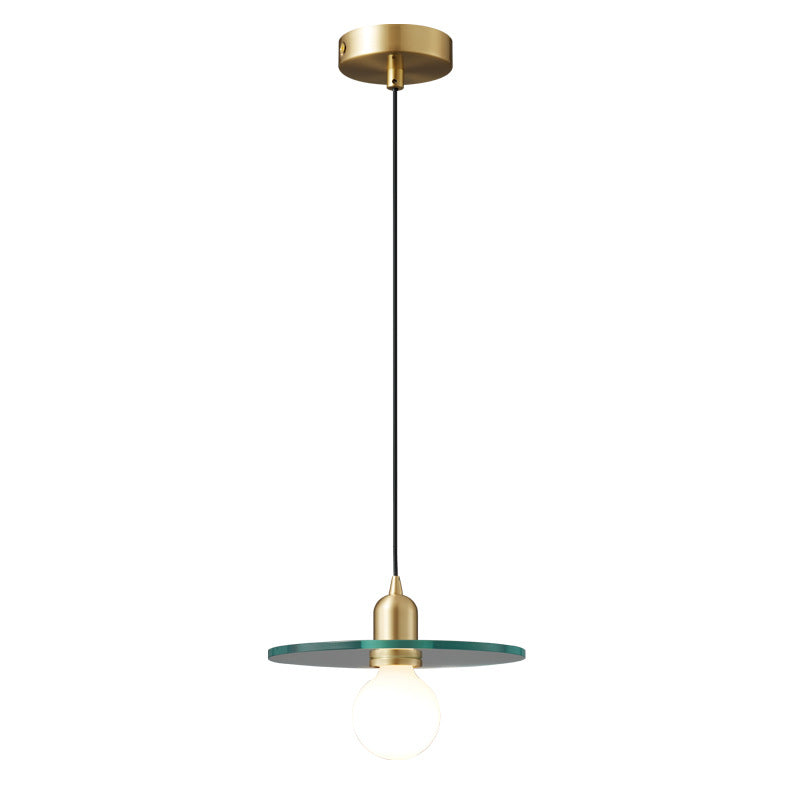 Contemporary Scandinavian Glass Round Disc Copper Lamp Head 1-Light Pendant Light For Dining Room