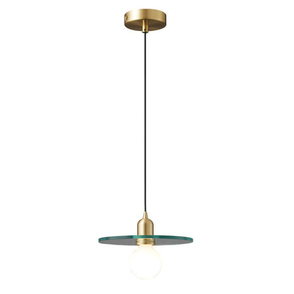Contemporary Scandinavian Glass Round Disc Copper Lamp Head 1-Light Pendant Light For Dining Room