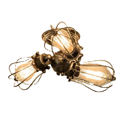 Contemporary Industrial Iron Cage Grill 3/4 Light Semi-Flush Mount Ceiling Light For Living Room