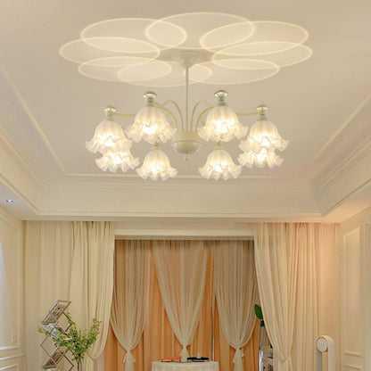 Traditional French Branch Floral Glass Iron 6/8 Light Chandelier For Bedroom