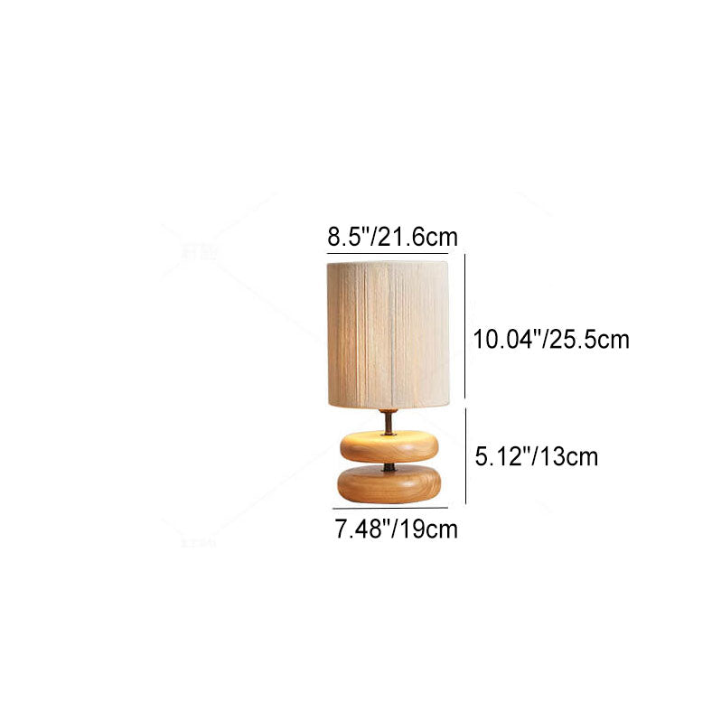 Japanese Minimalist Walnut Fabric Lampshade Cylinder 1-Light Table Lamp