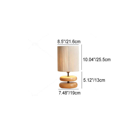 Japanese Minimalist Walnut Fabric Lampshade Cylinder 1-Light Table Lamp