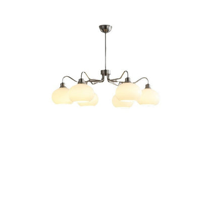 Modern Mid-Century Persimmon Glass Shade Hardware 6/8-Light Chandelier For Living Room