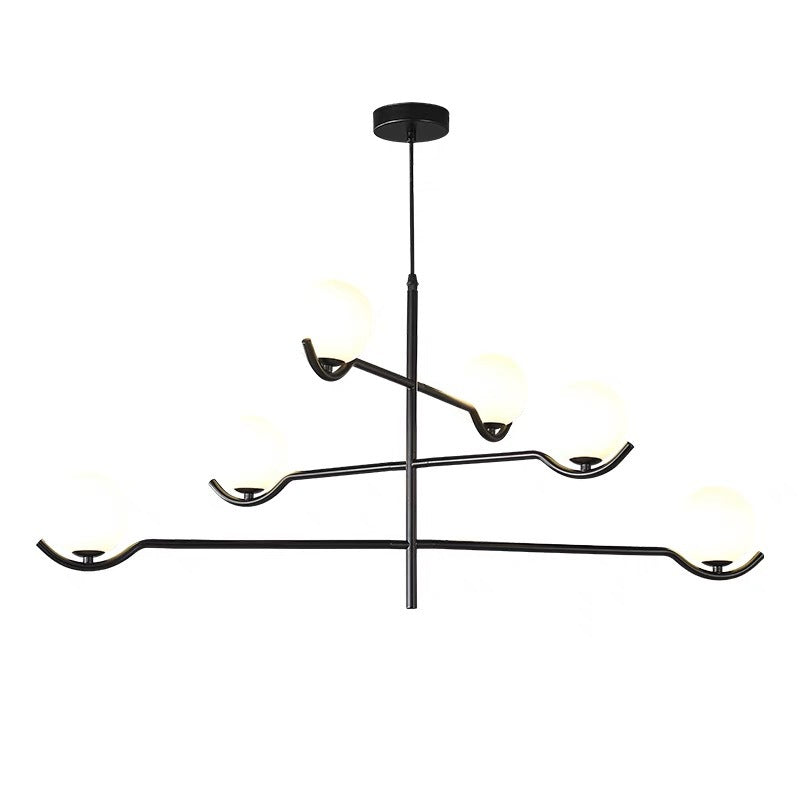 Modern Mid-century Iron Long Rod Glass Globe Shade 4/6-Light Chandelier For Dining Room