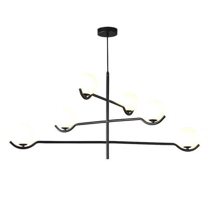 Modern Mid-century Iron Long Rod Glass Globe Shade 4/6-Light Chandelier For Dining Room
