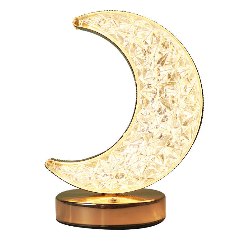 Modern Art Deco Metal Crystal Star Moon LED Table Lamp For Bedside
