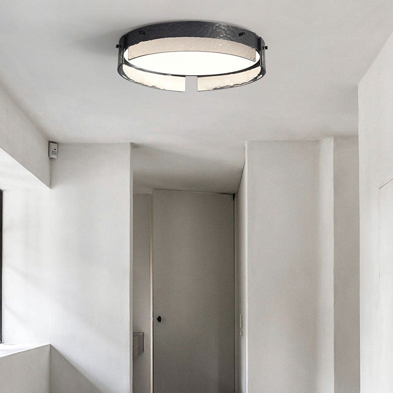 Modern Minimalist Black Round Drum Glass Copper LED Flush Mount Ceiling Light