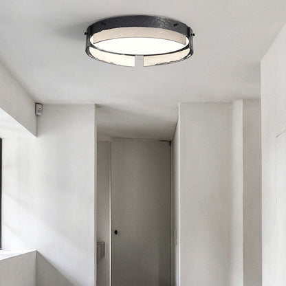 Modern Minimalist Black Round Drum Glass Copper LED Flush Mount Ceiling Light