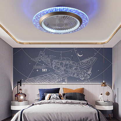 مروحة سقف دائرية حديثة من الأكريليك RGB LED مثبتة بشكل نصف مسطح 