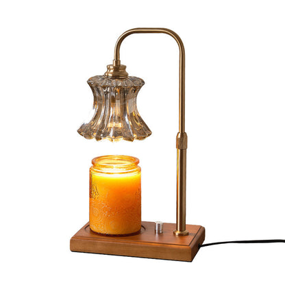 Traditional Vintage Pleated Glass Hardware Solid Wood 1-Light Melting Wax Table Lamp For Living Room