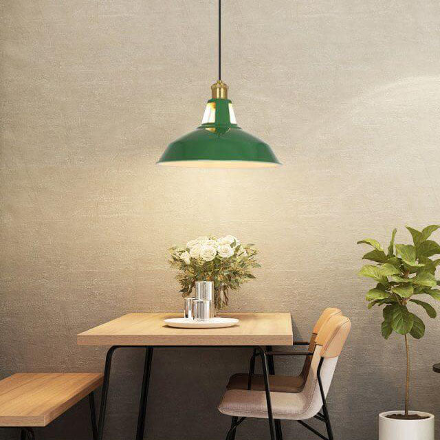 Industrial Vintage Green Iron Dome Cone 1-Light Pendant Light