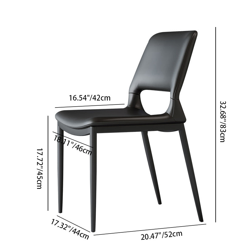 Modern Minimalist Rectangular Curved Seat Microfiber Leather Carbon Steel Dining Chair Backrest For Dining Room