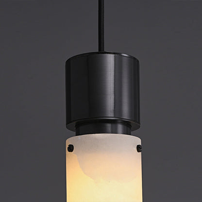 Traditional Chinese Copper Marble Cylinder 1-Light Pendant Light For Bedside