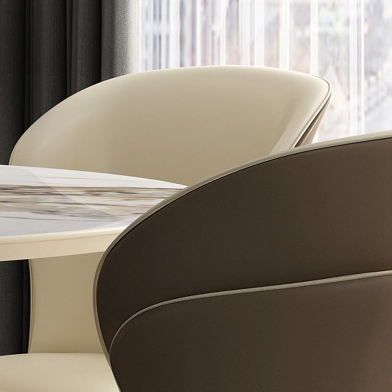 Contemporary Luxury Faux Leather Wood Legs Stainless Steel Decor Dining Chair Backrest For Dining Room