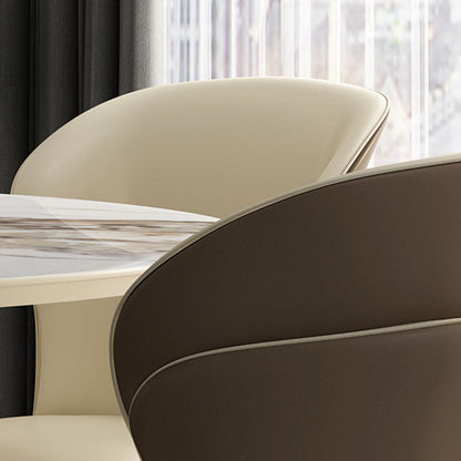 Contemporary Luxury Faux Leather Wood Legs Stainless Steel Decor Dining Chair Backrest For Dining Room