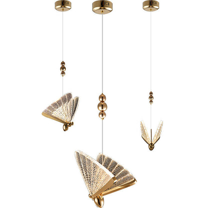 Modern Luxury Acrylic Butterfly Zinc Alloy Iron Frame LED Pendant Light For Bedroom