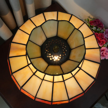 Traditional Tiffany Round Umbrella-Shaped Stained Glass Resin Iron 1-Light Table Lamp For Bedroom