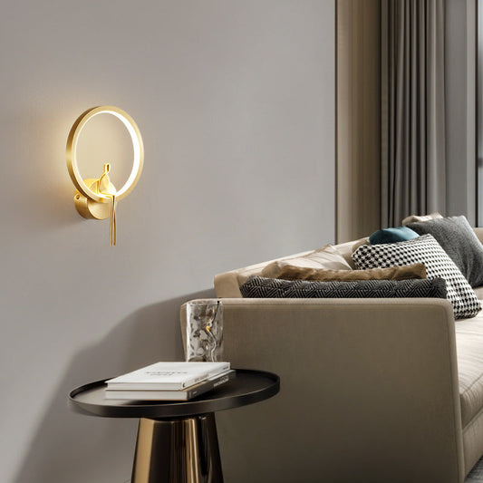 مصباح حائط LED دائري إبداعي بسيط من النحاس بالكامل بتصميم نورديك 