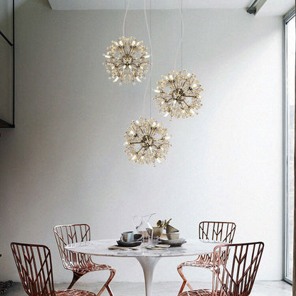 Contemporary Nordic Light Luxury Round Ball Stainless Steel Crystal LED Chandelier For Hallway