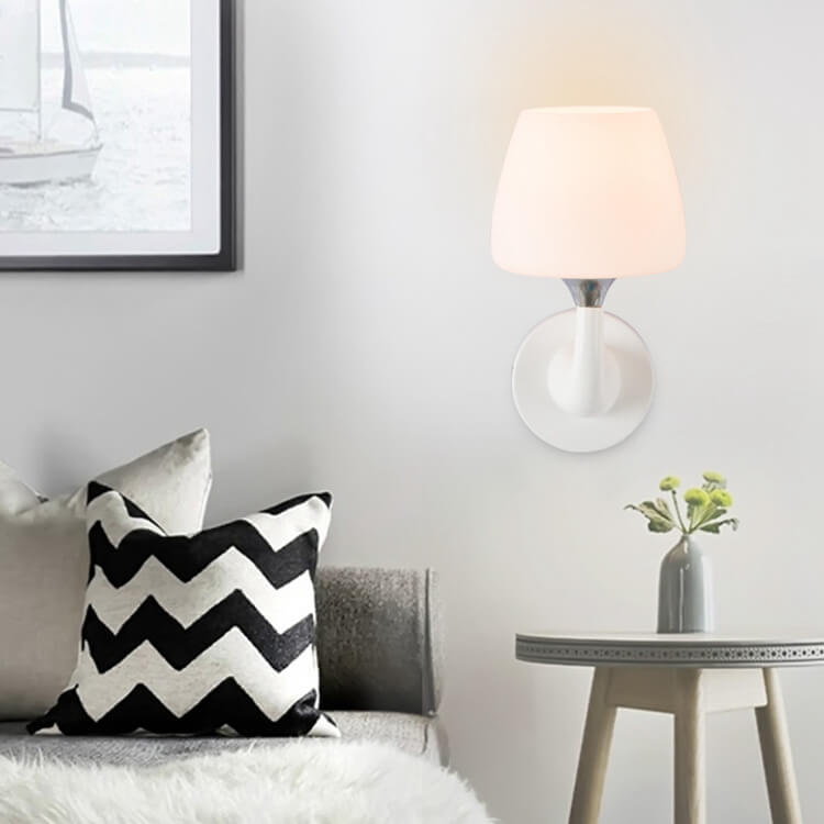 Nordic Minimalist White Iron Glass Cup Shade 1/2 Light Wall Sconce Lamp
