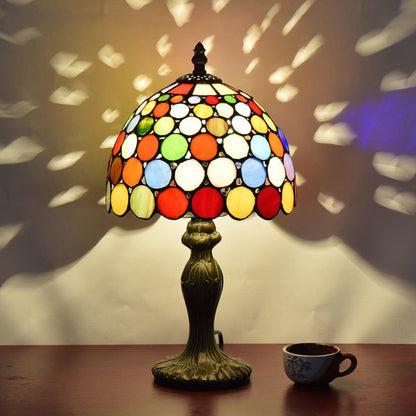 Traditional Tiffany Dome Aluminum Glass 1-Light Table Lamp For Living Room