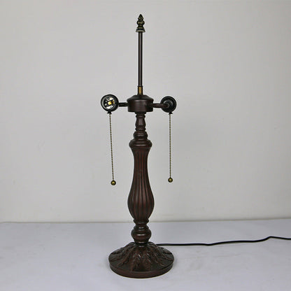 Traditional Tiffany Stained Glass Peacock Sunflower Resin Base 2-Light Table Lamp For Study