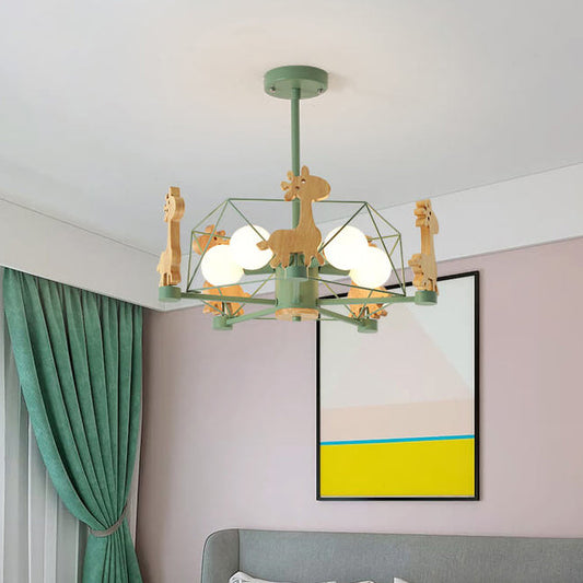 Scandinavian Modern Childlike Giraffe Diamond Pentagram Windmill Iron Wood Glass 4/5 Light Semi-Flush Mount Ceiling Light