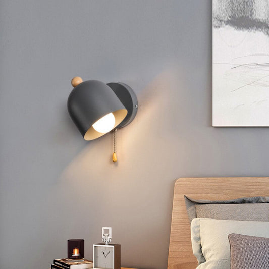 مصباح حائطي بسيط من Nordic Dome Shadow مزود بحبل سحب خشبي وضوء واحد 