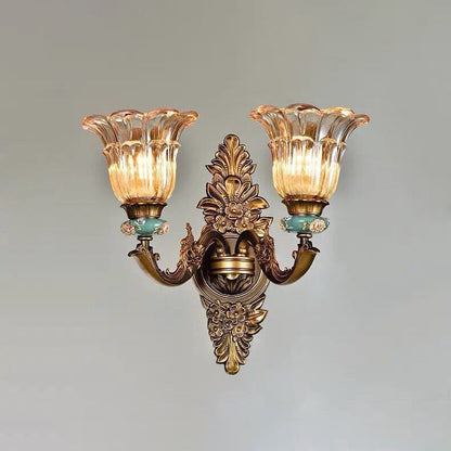 Traditional European Resin Zinc Alloy Glass Flower 1/2 Light Wall Sconce Lamp For Living Room