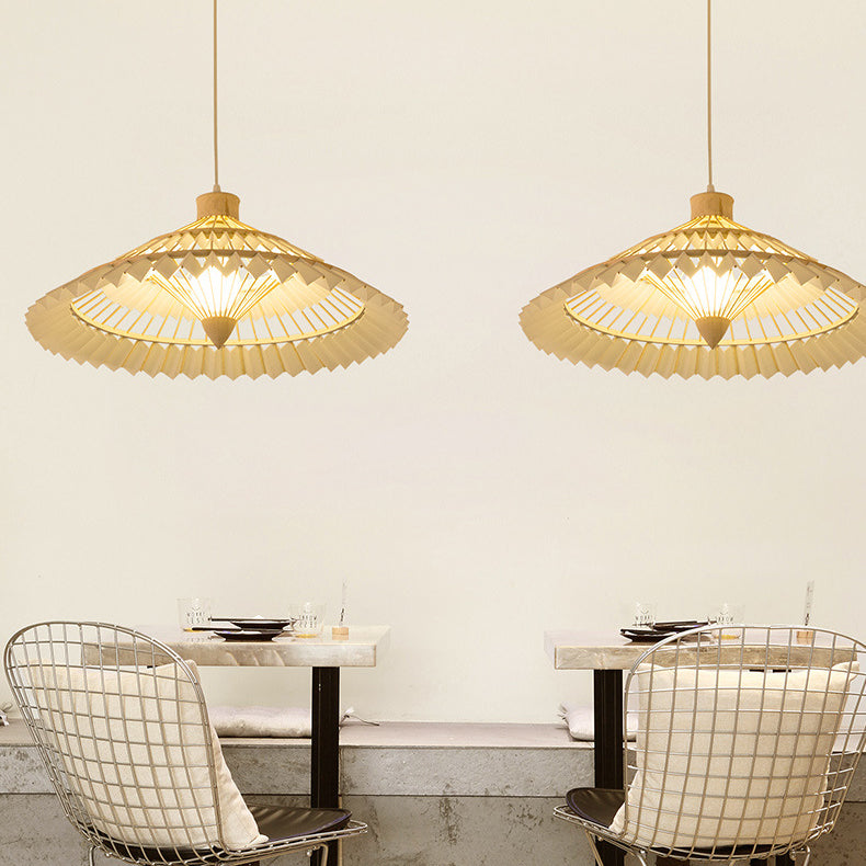 Traditional Chinese Bamboo Weaving Umbrella Shape 1-Light Pendant Light For Dining Room