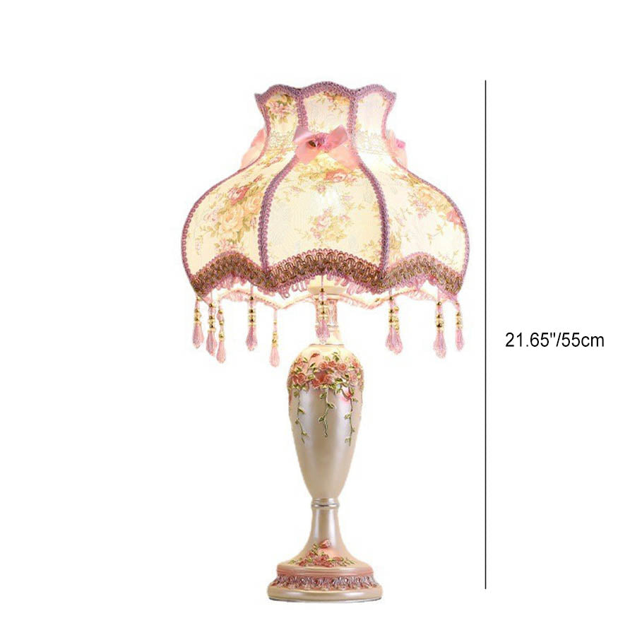 European Romantic Fabric Tassel 1-Light Table Lamp