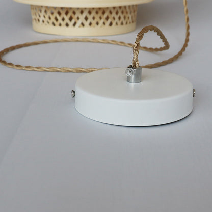 Traditional Chinese Bamboo Woven Cylinder 1-Light Pendant Light For Dining Room