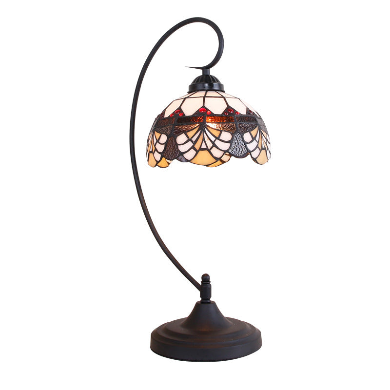 Traditional Tiffany Iron Glass Floral Whelk 1-Light Table Lamp For Study