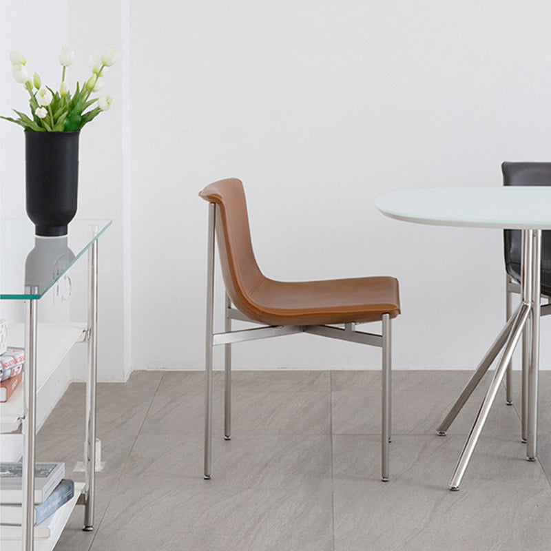 Contemporary Nordic Square Curved Microfiber Leather Stainless Steel Dining Chair Backrest For Dining Room