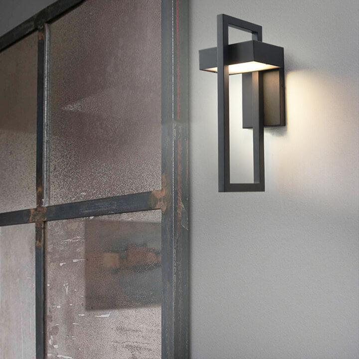 مصباح حائط LED مقاوم للماء مصنوع من الفولاذ المقاوم للصدأ بإطار هندسي عصري بسيط للفناء الخارجي 