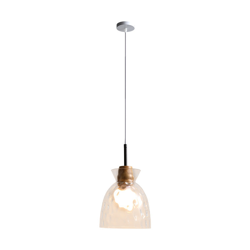 Japanese Minimalist Ash Wood Glass Round 1-Light Pendant Light